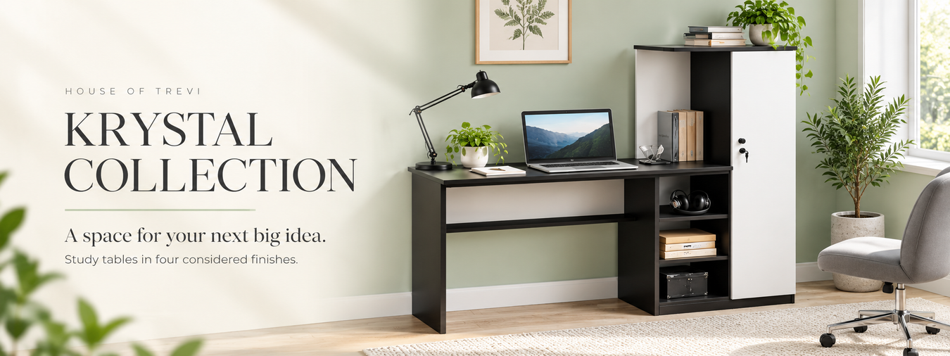 Krystal Collection – Black Wenge and Frosty White study table in a bright home office