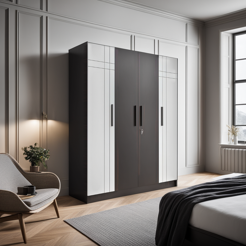 Mustang 4 Door Wardrobe 2 Tone In Frosty White & Dark Maple Colour