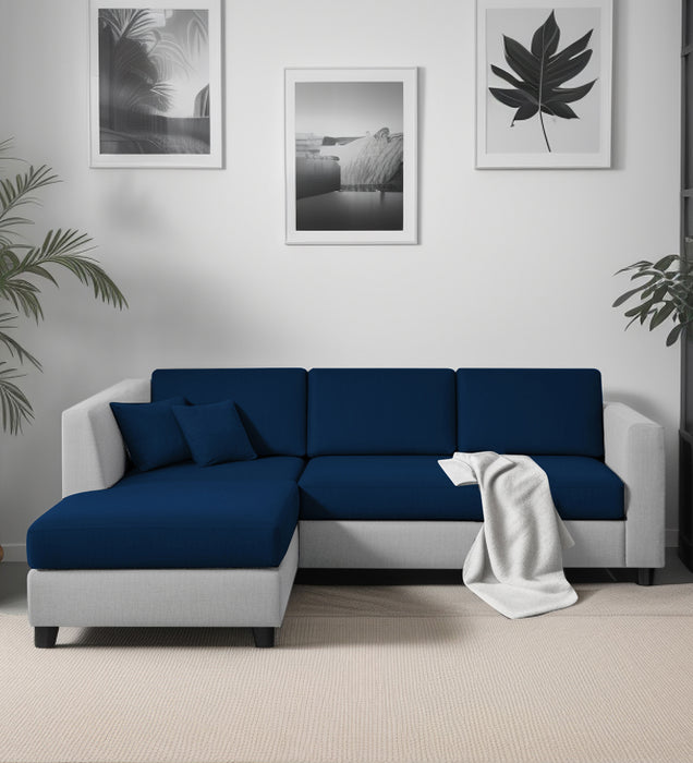 Bliss Fabric LHS 5 Seater Sectional Sofa In Royal Grey & Velvet Blue Colour