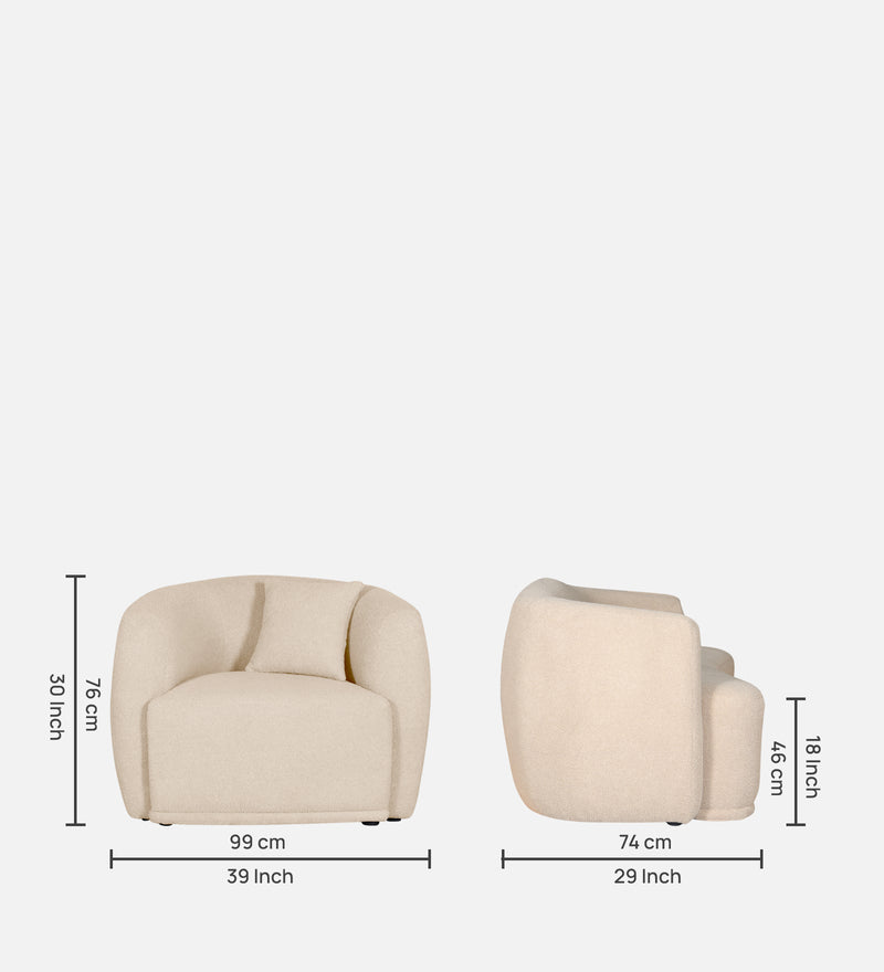 Rosetta Luxury Boucle Fabric 1 Seater Sofa In Cream Color