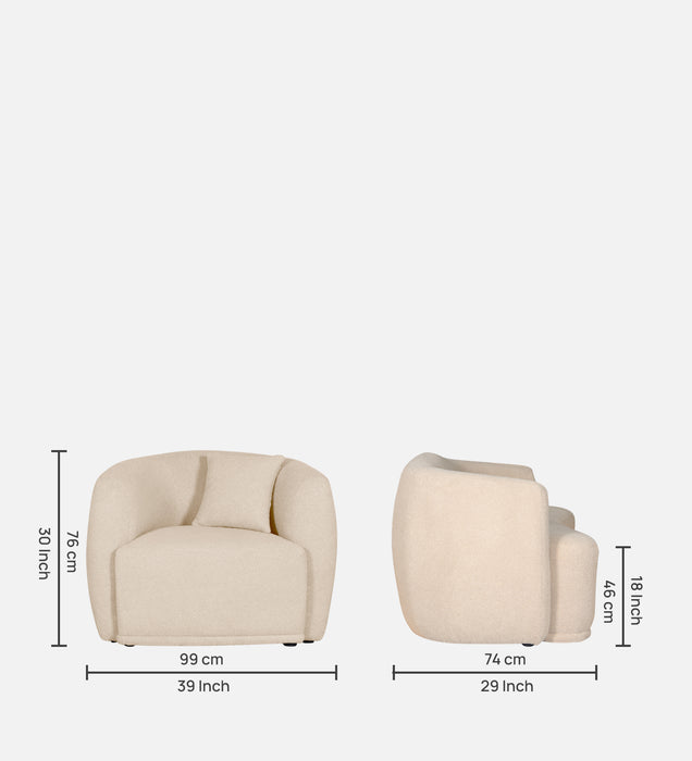 Rosetta Luxury Boucle Fabric 1 Seater Sofa In Cream Color