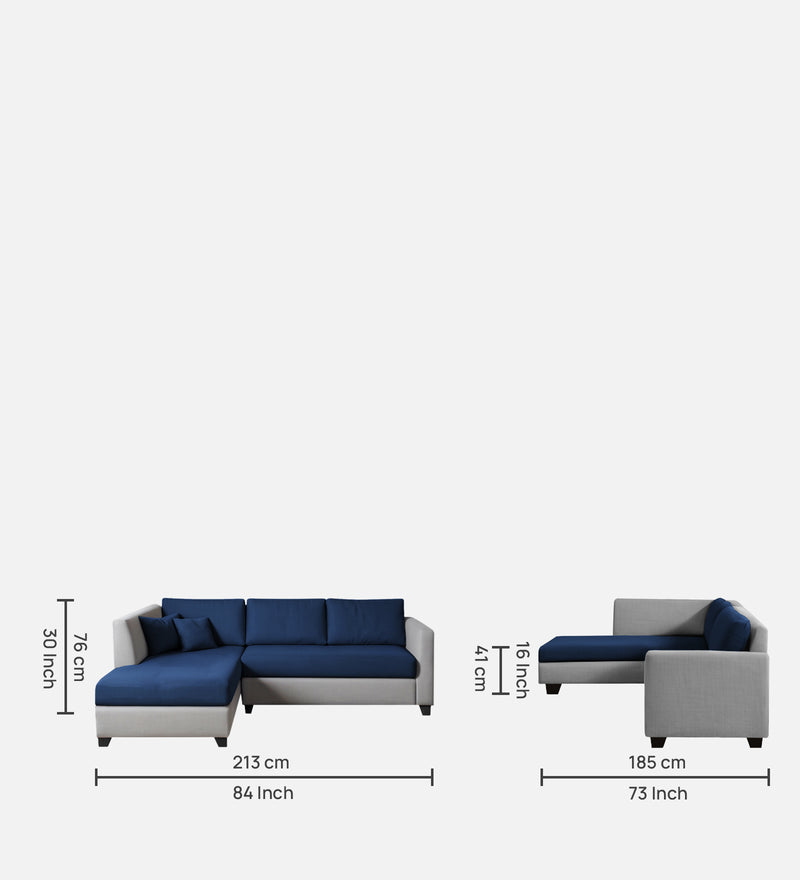 Bliss Fabric LHS 5 Seater Sectional Sofa In Royal Grey & Velvet Blue Colour