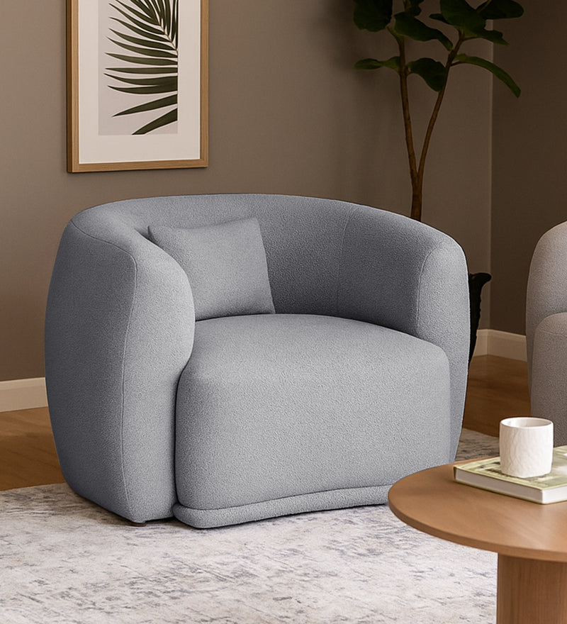 Rosetta Luxury Boucle Fabric 1 Seater Sofa In Grey Color