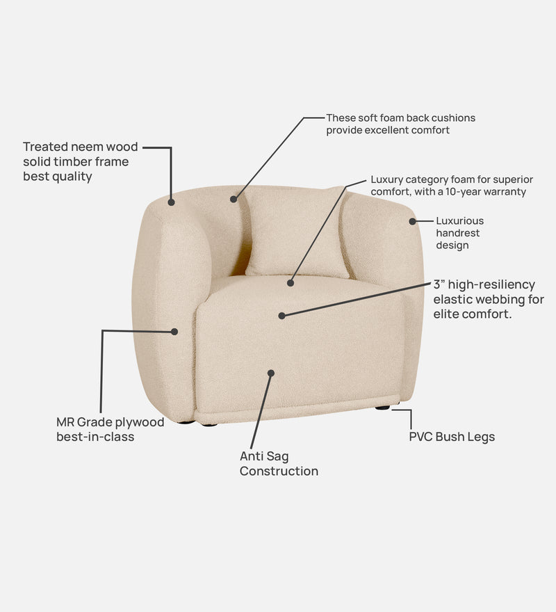 Rosetta Luxury Boucle Fabric 1 Seater Sofa In Cream Color