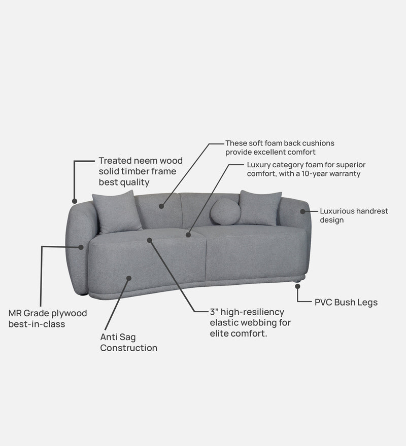 Rosetta Luxury Boucle Fabric Sofa In Grey Color