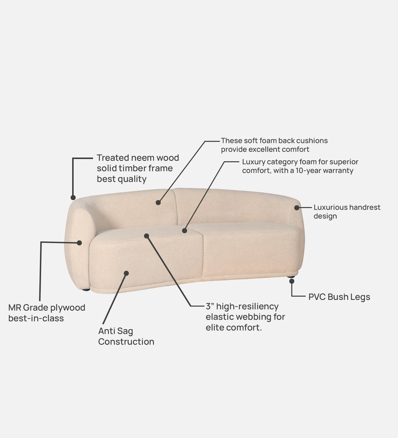 Rosetta Luxury Boucle Fabric 3 Seater Sofa In Cream Color