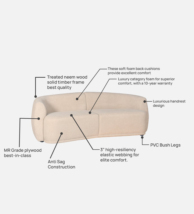 Rosetta Luxury Boucle Fabric 3 Seater Sofa In Cream Color