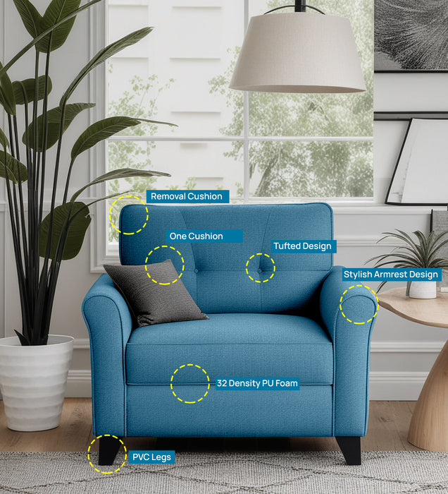 Andrew Fabric 1 Seater sofa In Blue Color