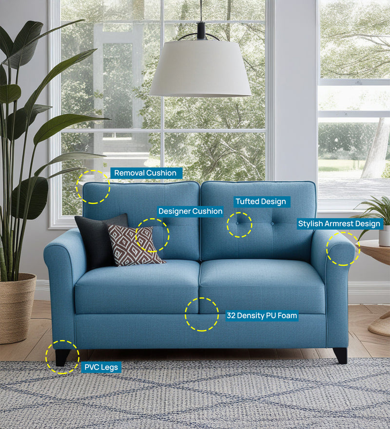 Andrew Fabric 2 Seater sofa In Blue Color