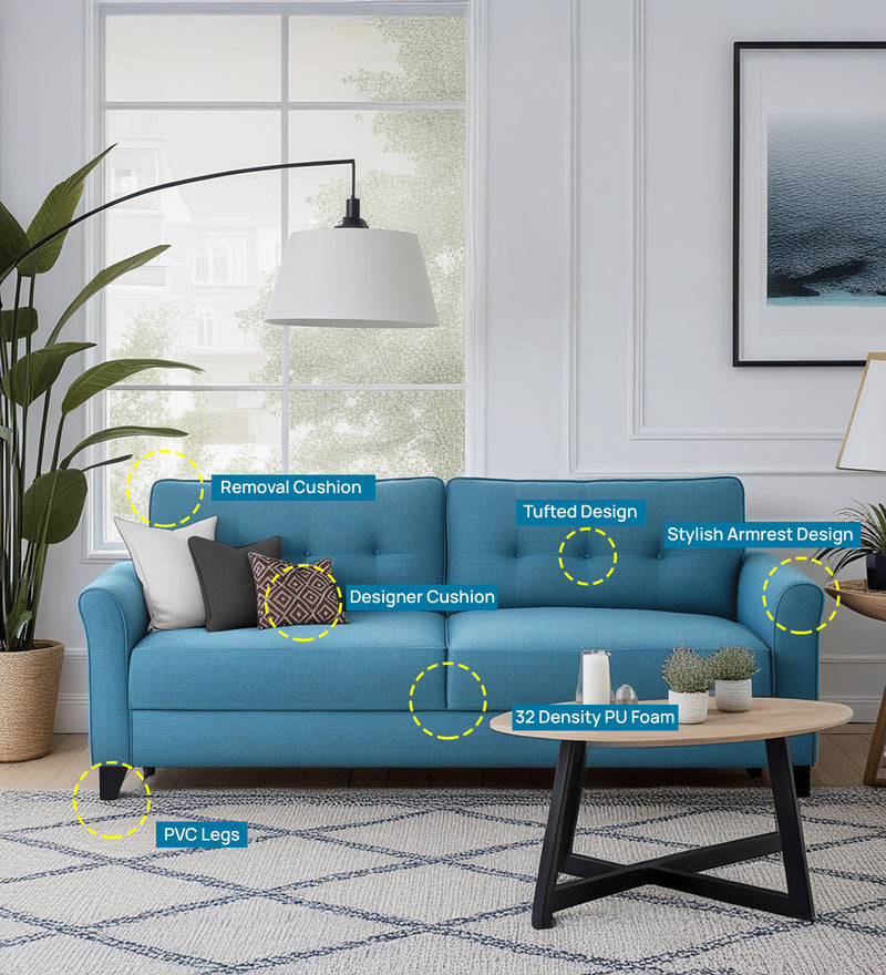 Andrew Fabric 3 Seater sofa In Blue Color