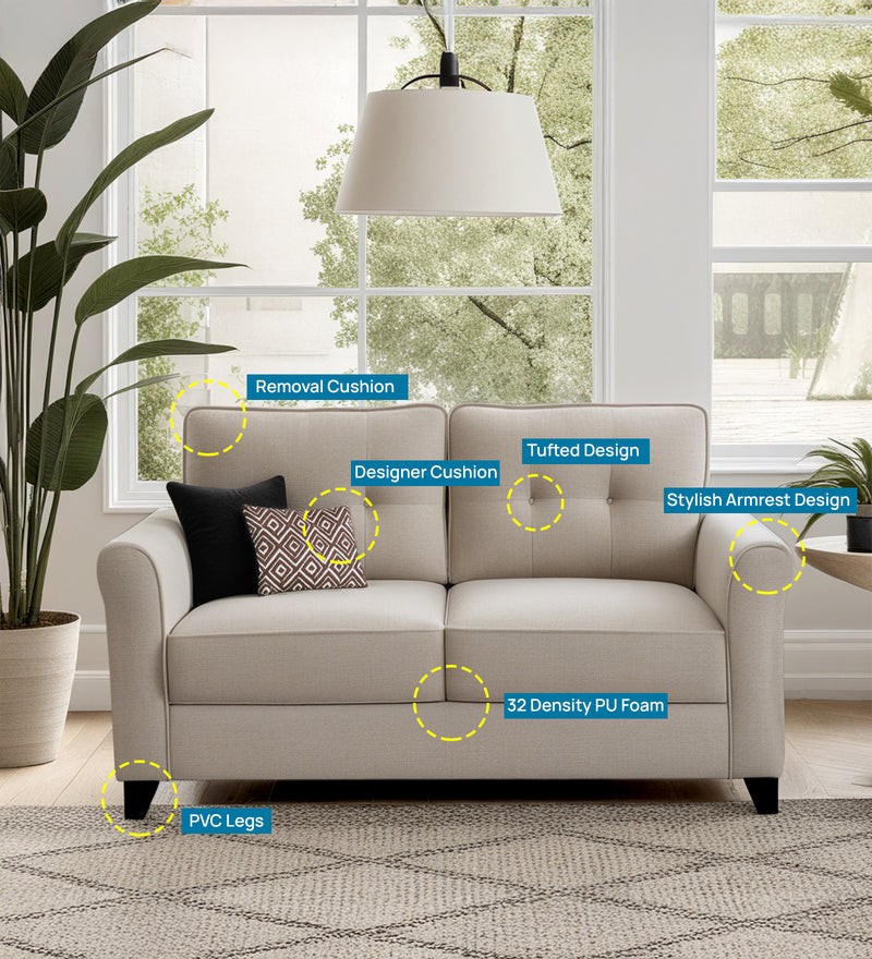 Andrew Velvet 2 Seater Sofa In Camel Beige Color