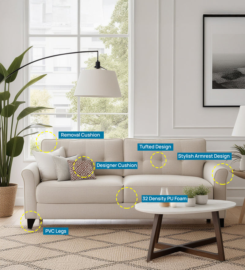 Andrew Velvet 3 Seater Sofa In Camel Beige Color