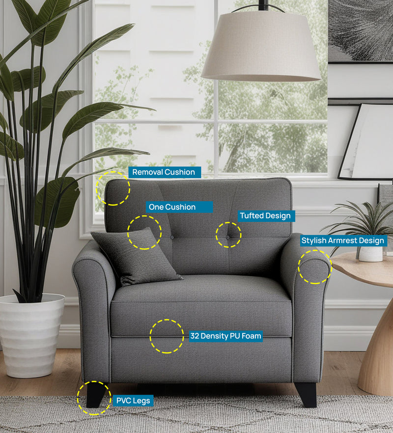 Andrew Fabric 1 Seater sofa In Grey Color