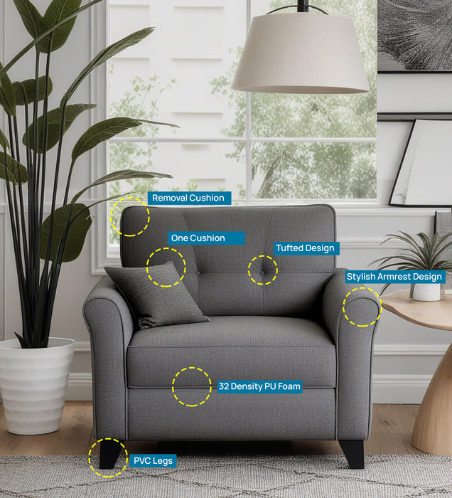 Andrew Fabric 1 Seater sofa In Grey Color