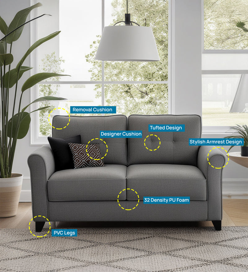 Andrew Fabric 2 Seater sofa In Grey Color
