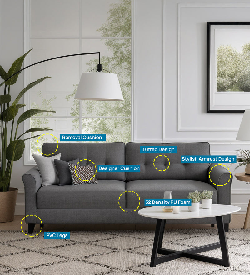 Andrew Fabric 3 Seater sofa In Grey Color