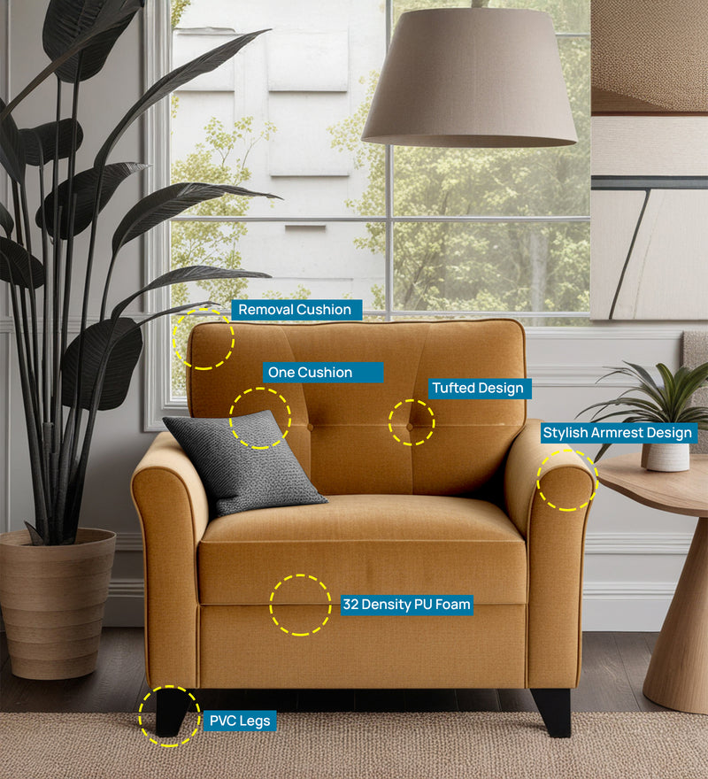 Andrew Velvet 1 Seater Sofa In Brown Color