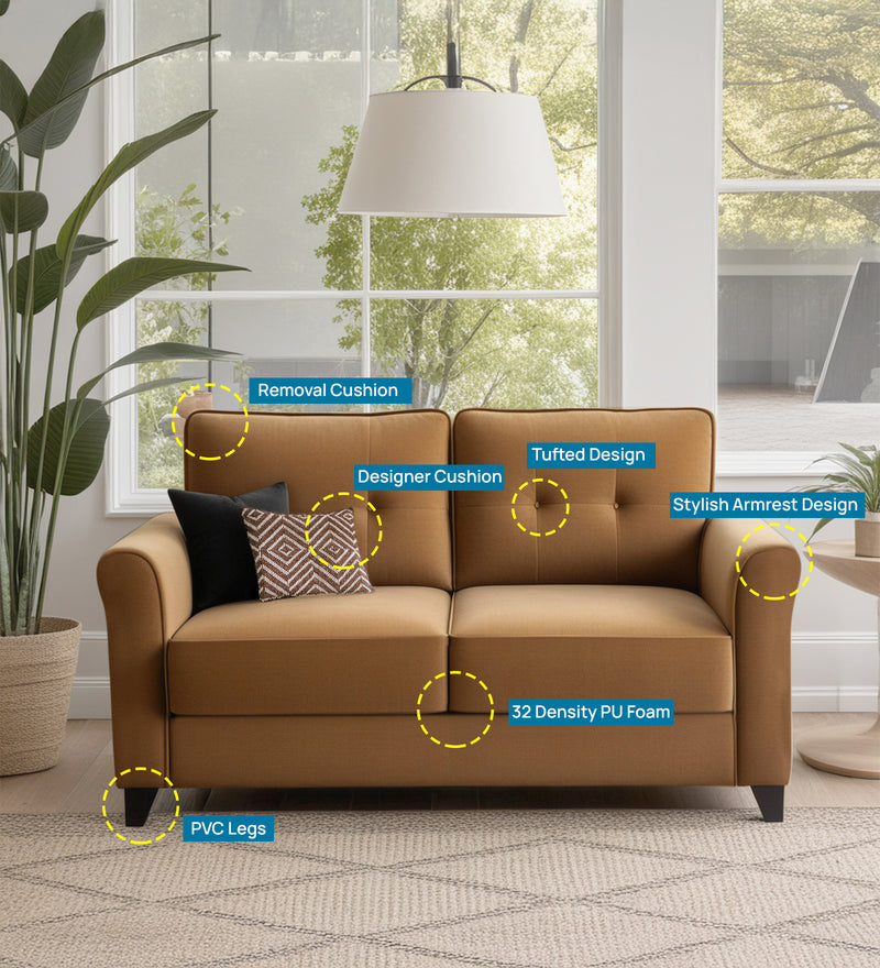 Andrew Velvet 2 Seater Sofa In Brown Color