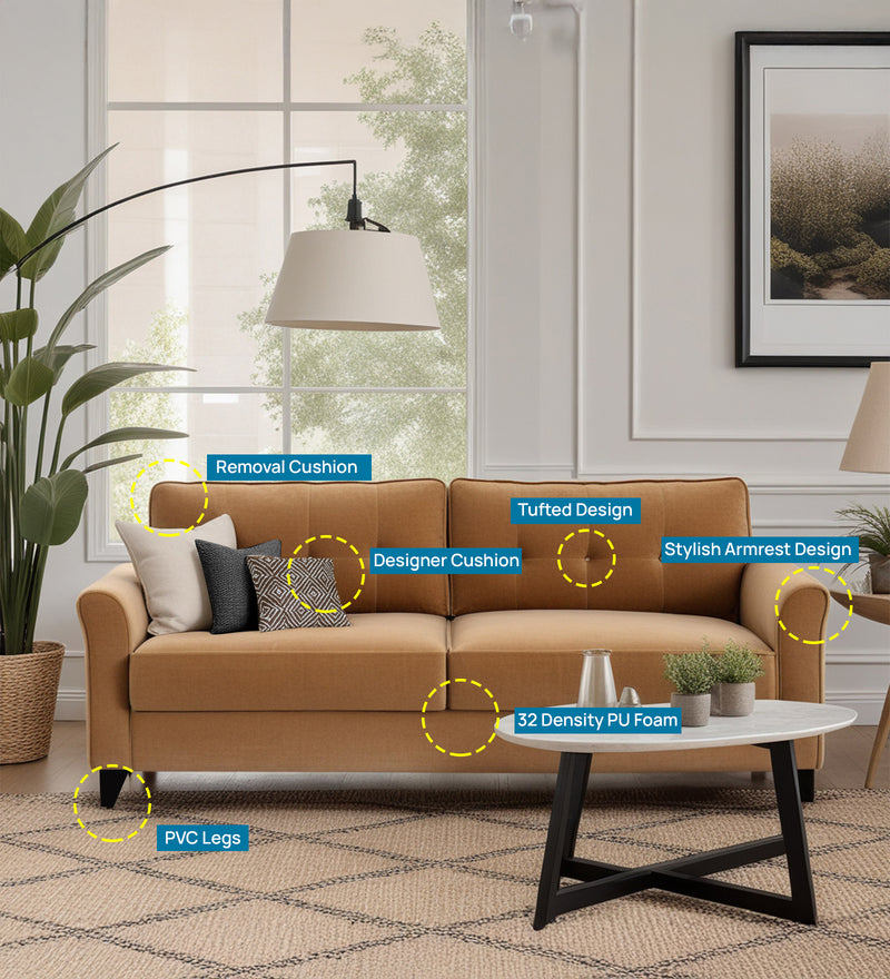 Andrew Velvet 3 Seater Sofa In Brown Color