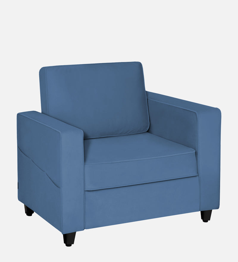 Aristocrat Velvet 1 Seater Sofa in Baltic Blue Colour