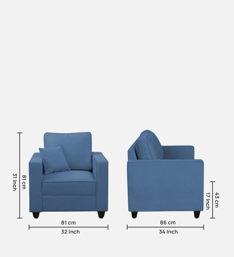 Aristocrat Velvet 1 Seater Sofa in Baltic Blue Colour