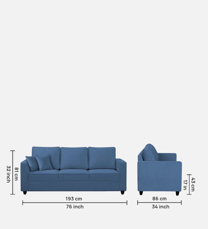 Aristocrat Velvet 3 Seater Sofa in Baltic Blue Colour