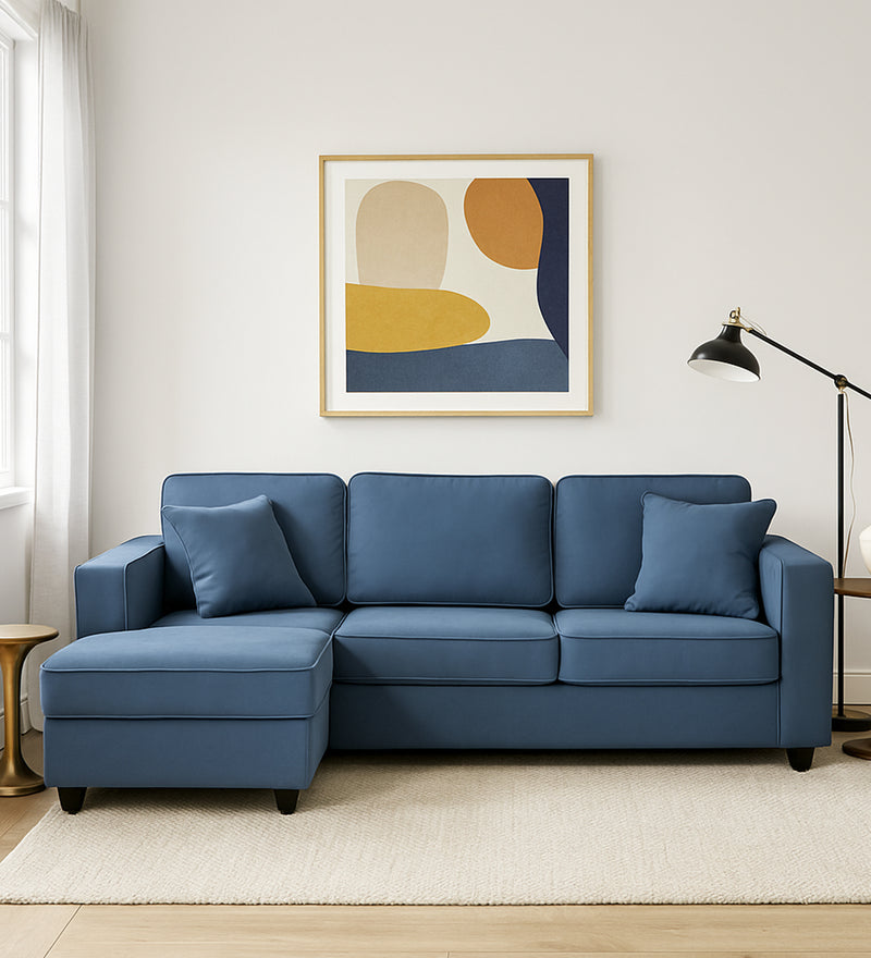 Aristocrat Velvet LHS 5 Seater Sectional Sofa in Baltic Blue Colour