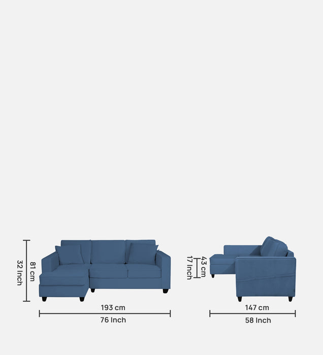 Aristocrat Velvet LHS 5 Seater Sectional Sofa in Baltic Blue Colour