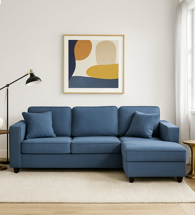 Aristocrat Velvet RHS 5 Seater Sectional Sofa in Baltic Blue Colour