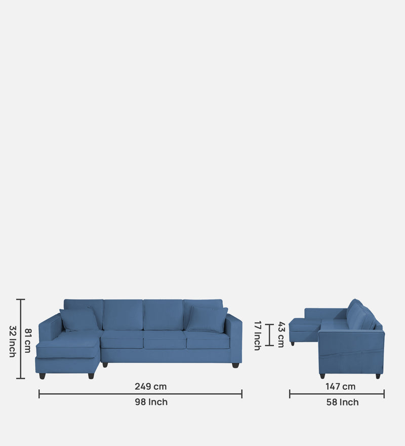 Aristocrat Velvet LHS 6 Seater Sectional Sofa in Baltic Blue Colour