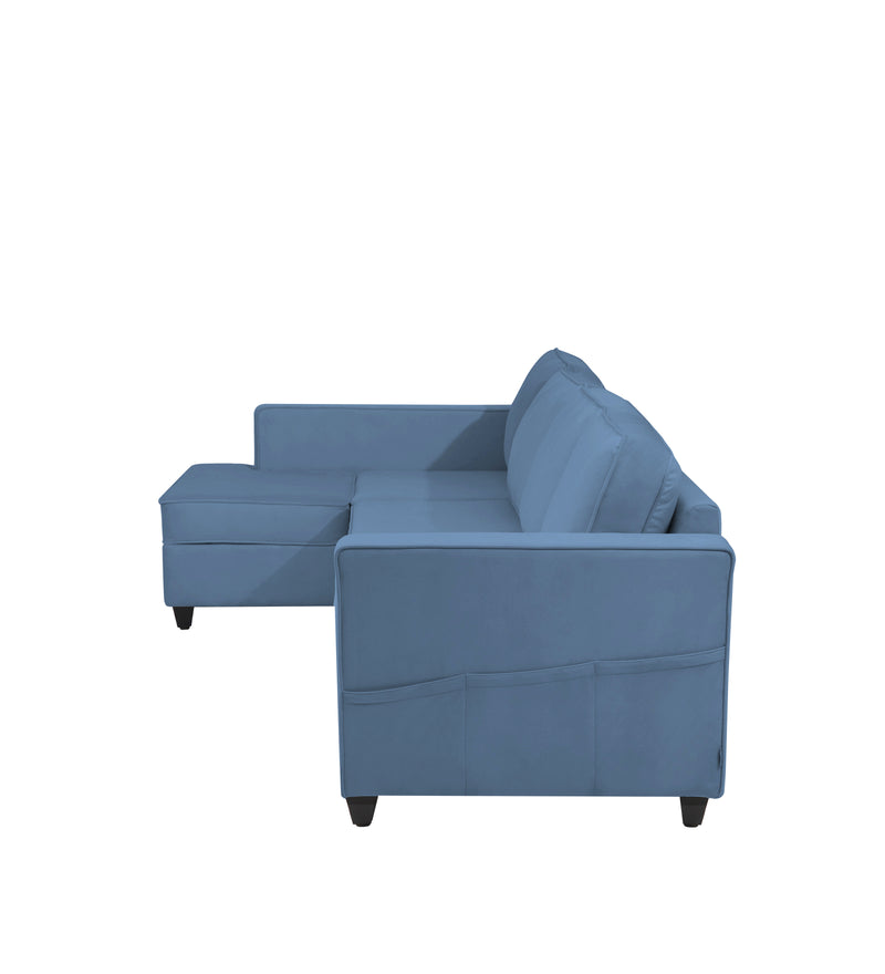 Aristocrat Velvet LHS 6 Seater Sectional Sofa in Baltic Blue Colour