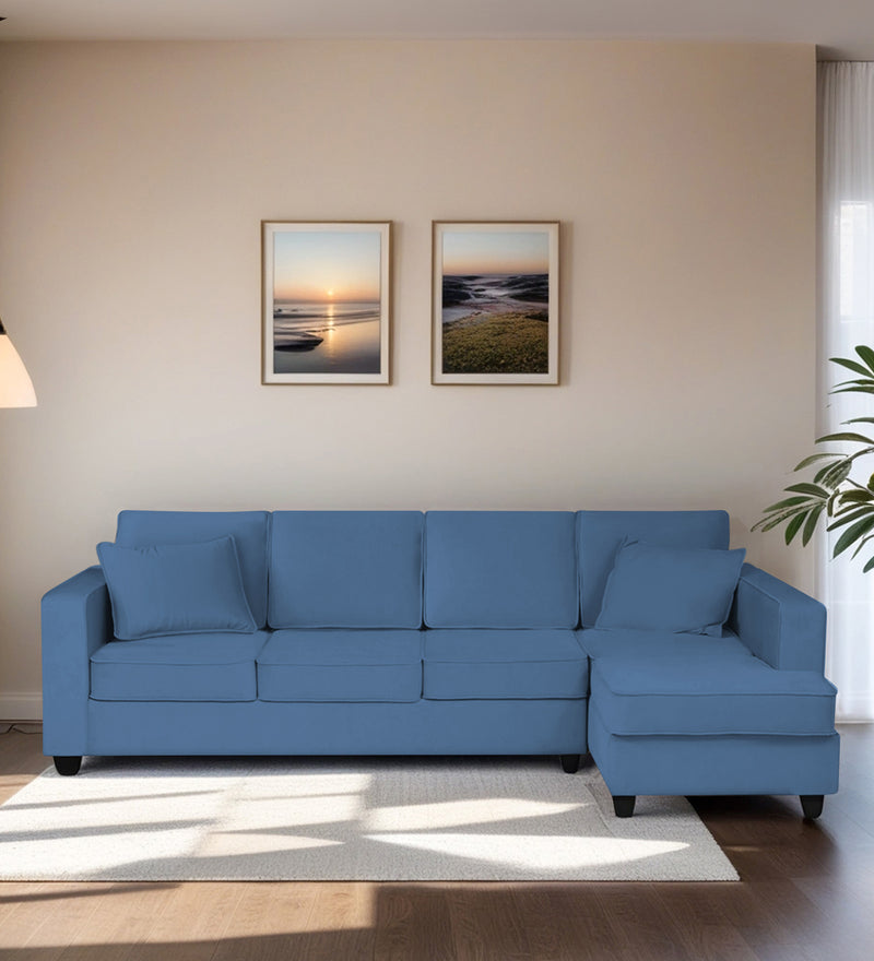 Aristocrat Velvet RHS 6 Seater Sectional Sofa in Baltic Blue Colour