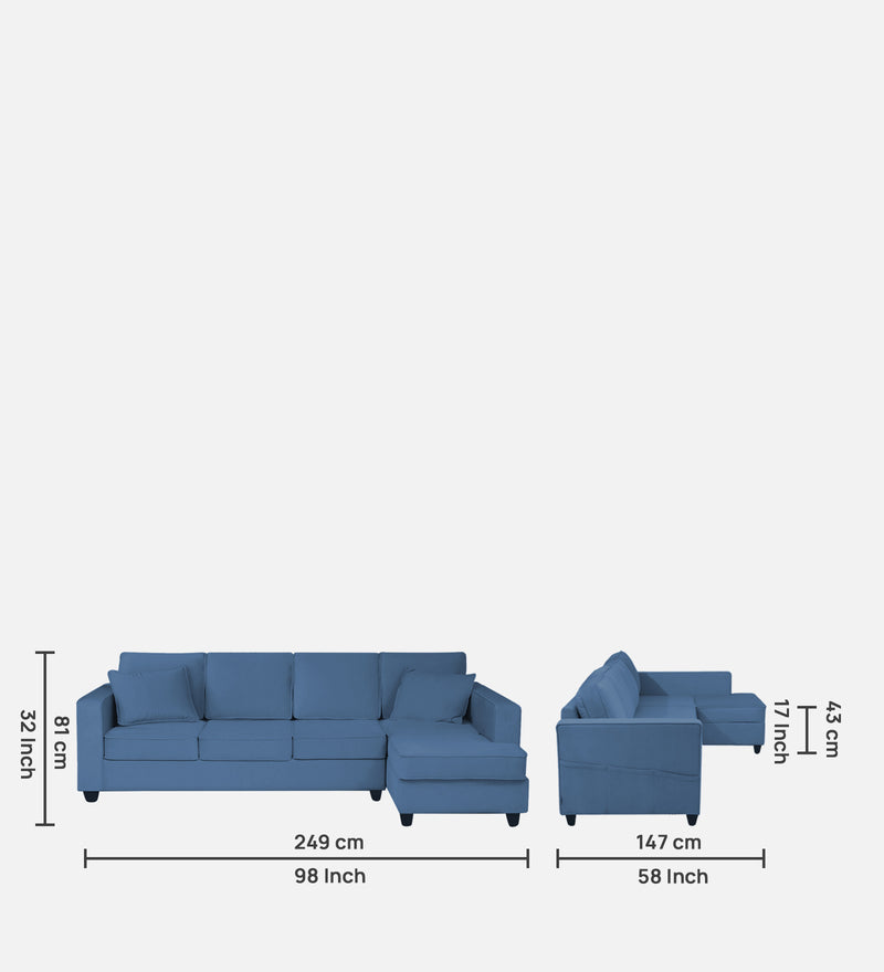 Aristocrat Velvet RHS 6 Seater Sectional Sofa in Baltic Blue Colour