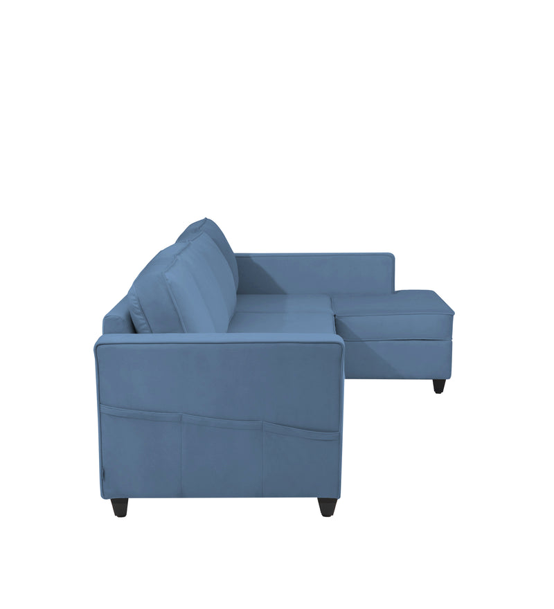 Aristocrat Velvet RHS 6 Seater Sectional Sofa in Baltic Blue Colour