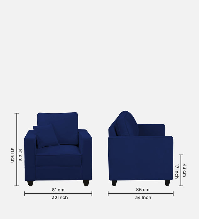 Aristocrat Velvet 1 Seater Sofa in Blue Colour