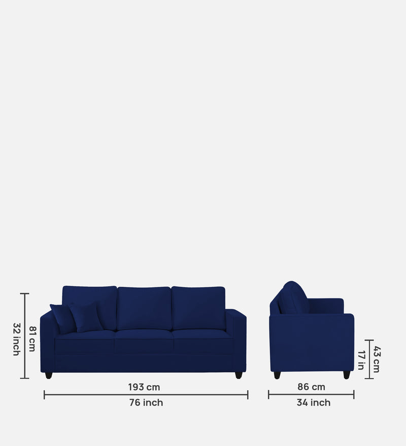 Aristocrat Velvet 3 Seater Sofa in Blue Colour