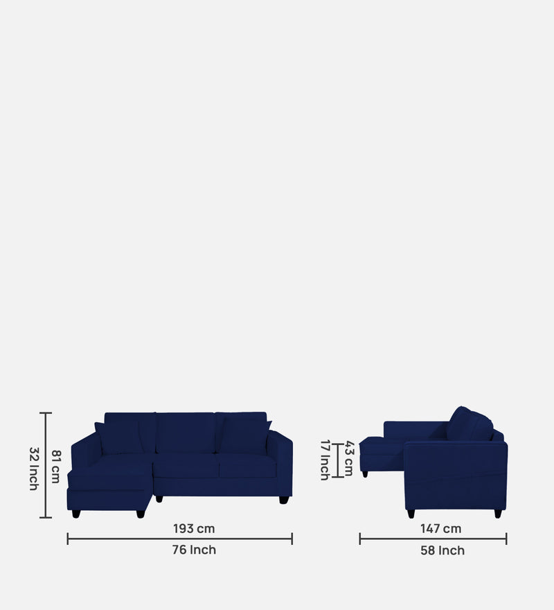 Aristocrat Velvet LHS 5 Seater Sectional Sofa in Blue Colour