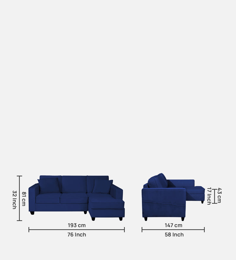 Aristocrat Velvet RHS 5 Seater Sectional Sofa in Blue Colour