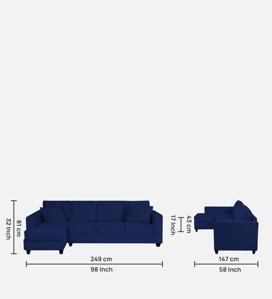 Aristocrat Velvet LHS 6 Seater Sectional Sofa in Blue Colour