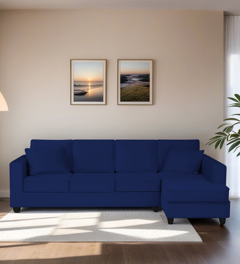 Aristocrat Velvet RHS 6 Seater Sectional Sofa in Blue Colour