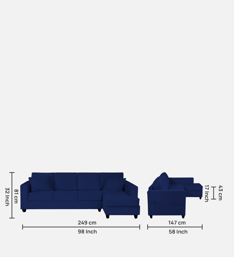 Aristocrat Velvet RHS 6 Seater Sectional Sofa in Blue Colour