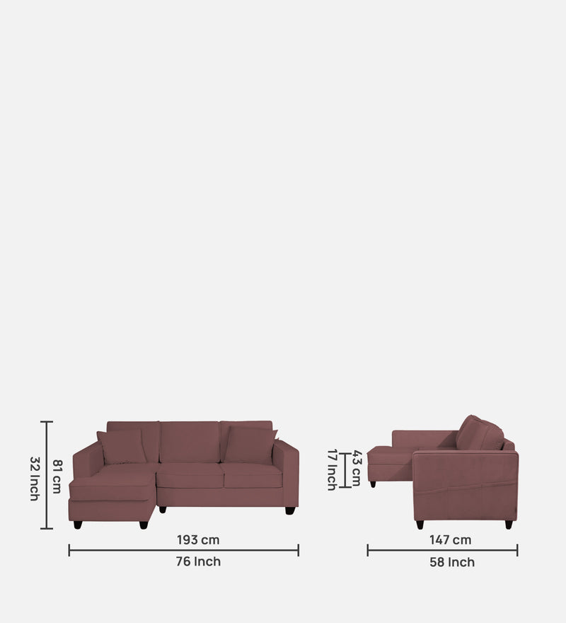 Aristocrat Velvet LHS 5 Seater Sectional Sofa in Berry Wine Colour