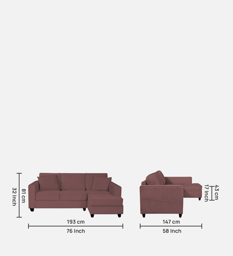 Aristocrat Velvet RHS 5 Seater Sectional Sofa in Berry Wine Colour