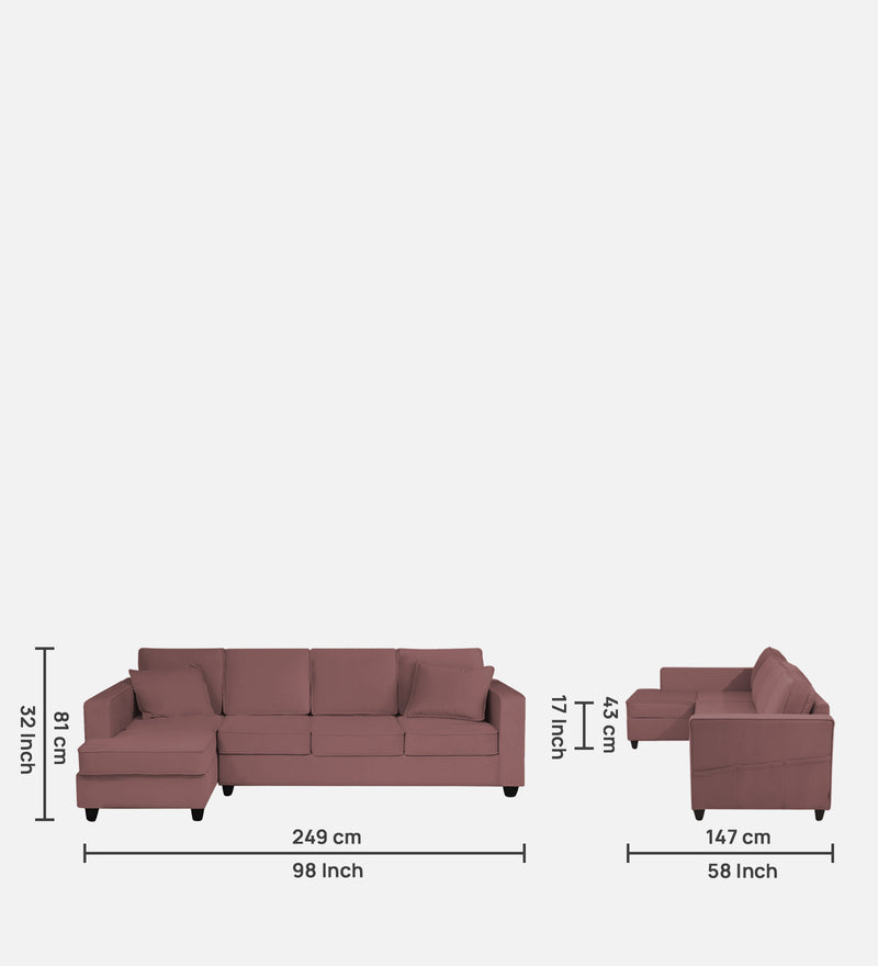 Aristocrat Velvet LHS 6 Seater Sectional Sofa in Berry Wine Colour