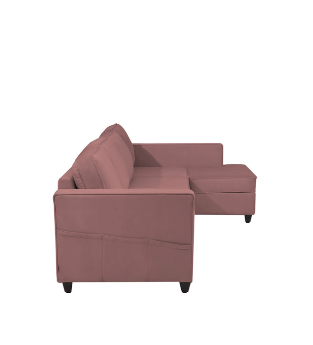 Aristocrat Velvet RHS 6 Seater Sectional Sofa in Berry Wine Colour