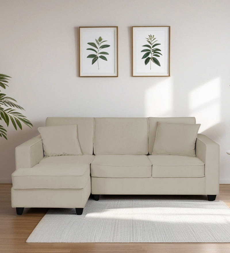 Aristocrat Velvet LHS 5 Seater Sectional Sofa in Camel Beige Colour