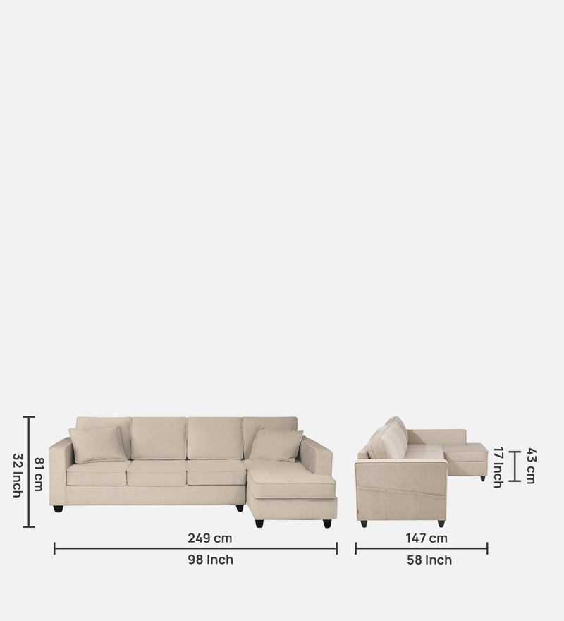 Aristocrat Velvet RHS 6 Seater Sectional Sofa in Camel Beige Colour