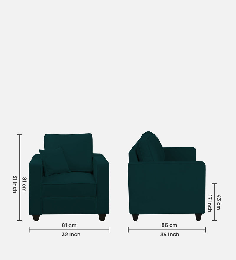 Aristocrat Velvet 1 Seater Sofa in Emerald Green Colour