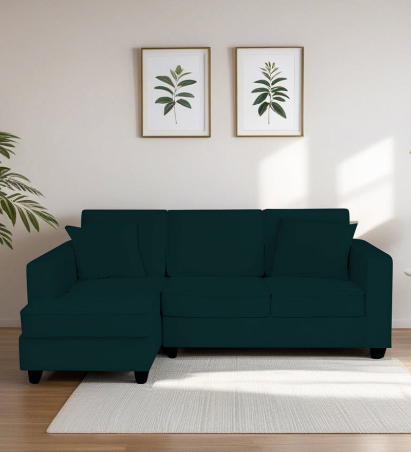Aristocrat Velvet LHS 5 Seater Sectional Sofa in Emerald Green Colour
