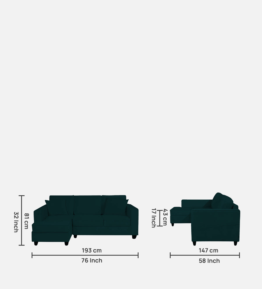 Aristocrat Velvet LHS 5 Seater Sectional Sofa in Emerald Green Colour